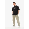 Unisex Bisiklet Yaka Baskılı Oversize T-Shirt - Siyah