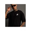 Unisex Bisiklet Yaka Baskılı Oversize T-Shirt - Siyah