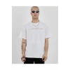 Unisex Bisiklet Yaka Baskılı Oversize T-Shirt - Beyaz