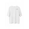 Unisex Bisiklet Yaka Baskılı Oversize T-Shirt - Beyaz