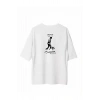 Unisex Bisiklet Yaka Baskılı Oversize T-Shirt - Beyaz