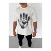 Unisex Bisiklet Yaka Baskılı Oversize T-Shirt - Beyaz