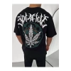 Unisex Bisiklet Yaka Baskılı Oversize T-Shirt - Siyah