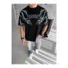 NİDAM BUTİK Unisex Bisiklet Yaka Baskılı Oversize T-Shirt - Siyah