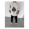 Unisex Bisiklet Yaka Baskılı Oversize T-Shirt - Beyaz