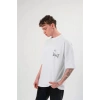 Unisex Bisiklet Yaka Baskılı Oversize T-Shirt - Beyaz
