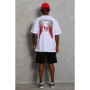 Unisex Oversize Baskılı Bisiklet Yaka T-Shirt - Beyaz