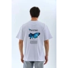 Leyaa Unisex Bisiklet Yaka Baskılı Oversize T-Shirt - Beyaz