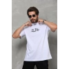 Unisex Bisiklet Yaka Baskılı Oversize T-Shirt - Beyaz