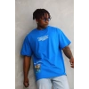 vogueway Unisex Bisiklet Yaka Baskılı Oversize T-Shirt - Mavi