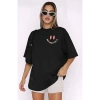 Gökyüzü Moda Bisiklet Yaka Kısa Kol Baskılı T-shirt - Siyah