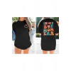 Gökyüzü Moda Bisiklet Yaka Kısa Kol Baskılı T-shirt - Siyah