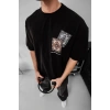 MUNN Erkek Baskılı Oversize T-shirt - Siyah