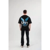 Unisex Bisiklet Yaka Baskılı Oversize T-Shirt - Siyah