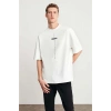 Gökyüzü Moda Unisex Baskılı Oversize T-Shirt - Beyaz