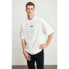 Gökyüzü Moda Unisex Baskılı Oversize T-Shirt - Beyaz