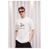 AhEs Shopping Unisex Bisiklet Yaka Baskılı Oversize T-Shirt - Siyah