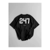 Baskılı Oversize Bisiklet Yaka T-shirt - Siyah