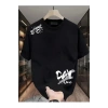 Baskılı Oversize Bisiklet Yaka T-shirt - Siyah