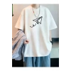Baskılı Oversize Bisiklet Yaka T-shirt - Beyaz