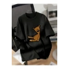 Baskılı Oversize Bisiklet Yaka T-shirt - Siyah