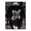 Baskılı Oversize Bisiklet Yaka T-shirt - Siyah
