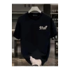 Baskılı Oversize Bisiklet Yaka T-shirt - Siyah