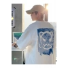 Mottisfashion Baskılı Oversize Bisiklet Yaka T-shirt - Beyaz