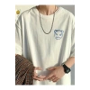 Mottisfashion Baskılı Oversize Bisiklet Yaka T-shirt - Beyaz