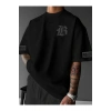 Mottisfashion Baskılı Oversize Bisiklet Yaka T-shirt - Siyah
