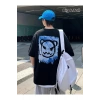 Baskılı Oversize Bisiklet Yaka T-shirt - Siyah