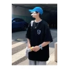 Baskılı Oversize Bisiklet Yaka T-shirt - Siyah