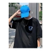 Baskılı Oversize Bisiklet Yaka T-shirt - Siyah