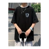 Baskılı Oversize Bisiklet Yaka T-shirt - Siyah