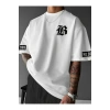 Baskılı Oversize Bisiklet Yaka T-shirt - Beyaz