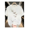 Baskılı Oversize Bisiklet Yaka T-shirt - Beyaz