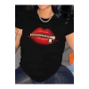 Aesco Baskılı Oversize Bisiklet Yaka T-shirt - Siyah