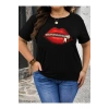 Aesco Baskılı Oversize Bisiklet Yaka T-shirt - Siyah