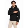 Erkek Su Geçirmez Softshell İçi Polar Astarlı Çıkarılabilir Kapüşonlu 4 Cepli Mont Ceket - Siyah