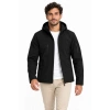 Erkek Su Geçirmez Softshell İçi Polar Astarlı Çıkarılabilir Kapüşonlu 4 Cepli Mont Ceket - Siyah