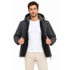 Erkek Su Geçirmez Softshell İçi Polar Astarlı Çıkarılabilir Kapüşonlu 4 Cepli Mont Ceket - Füme