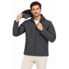 Erkek Su Geçirmez Softshell İçi Polar Astarlı Çıkarılabilir Kapüşonlu 4 Cepli Mont Ceket - Füme