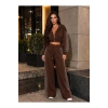 Kadın Taş Baskı Detaylı Fermuarlı Crop Sweatshirt Ve Geniş Paça Eşofman Takımı