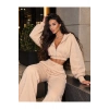 Kadın Taş Baskı Detaylı Fermuarlı Crop Sweatshirt Ve Geniş Paça Eşofman Takımı