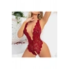 Bordo Özel Bölgesi Açık Dantel İşlemeli Body