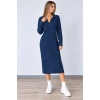Kadın Polo Yaka Lacivert Uzun Kollu Midi Elbise