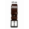 Erkek Hakiki Deri 4.5 Cm Kot Ve Kumaş Pantolon Kemeri Metal Tokalı Kahverengi