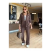 Kadın Relaxed Fit V Yaka Düğmeli Arma Detaylı Modal Hırka Ve Geniş Paça Pantolon Takım
