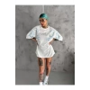 Unisex Bisiklet Yaka Baskılı Oversize T-Shirt - Beyaz
