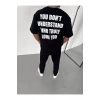 Unisex Bisiklet Yaka Baskılı Oversize T-Shirt - Siyah